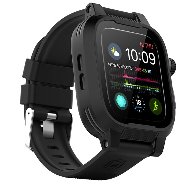 Waterproof Apple Watch Case Series3, 4 & 5 , ShellBox IP68 Certified Shockproof Impact Resistant Apple iWatch Full Body Protective Case with Built-in Screen Protector(Black)