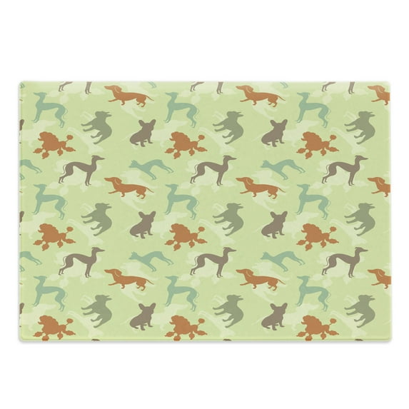 Dog Lover Cutting Board, French Bulldog Greyhound Poodle Terrier Silhouette Pure Breed Animals Canine Type, Decorative Tempered Glass Cutting and Serving Board, Large Size, Multicolor, by Ambesonne