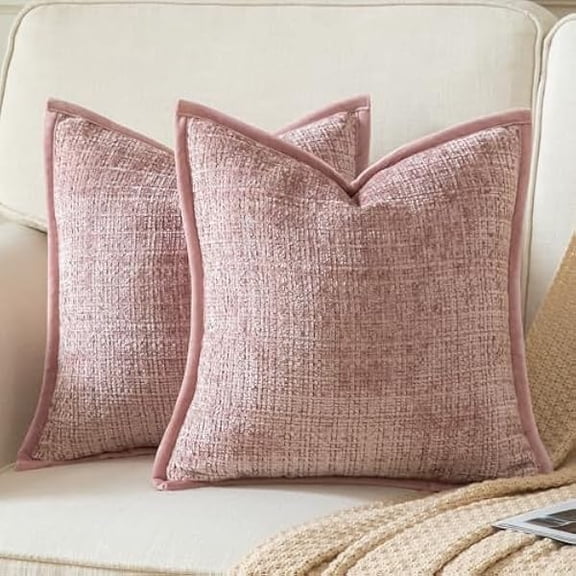 Eryueer Pack of 2 Chenille Textured Decorative Cushion Covers Accent Solid Throw Pillow Covers Soft Cozy Pillow Case with Velvet Back for Couch Sofa Bed Living Room 20x20 Inch 50x50cm Dusty Pink