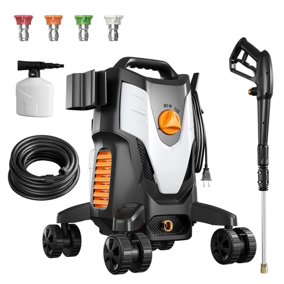 Electric Pressure Washer, 4500PSI 2.8 GPM with Anti‑Tipping Technology, 4 Quick Connect Nozzles & Stainless Steel Spray Wand for Cars and Driveways
