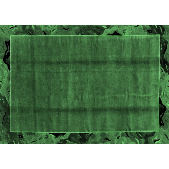 Ahgly Company Indoor Rectangle Abstract Emerald Green Modern Area Rugs, 6' x 9'
