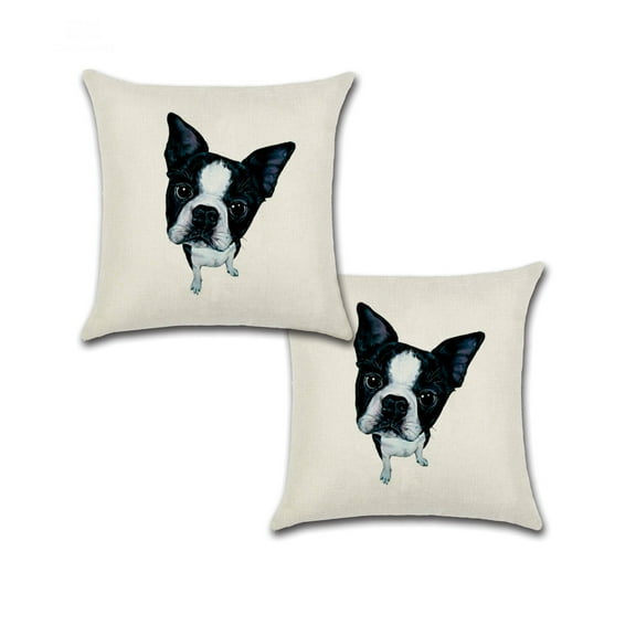 Boston Terrier DogDesign Cotton Linen Fabric Pet Portrait Decorative Indoor / Outdoor Throw Pillow Cover Set of Pillow Covers 18x18