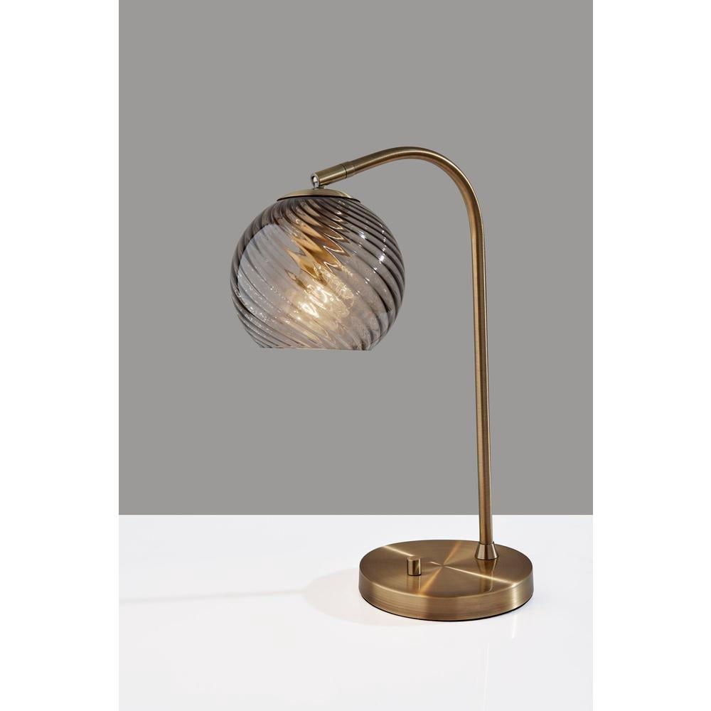 Adesso Camden 18.5" Adjustable Shade Brass Desk Lamp with Smoke Glass Globe Shade
