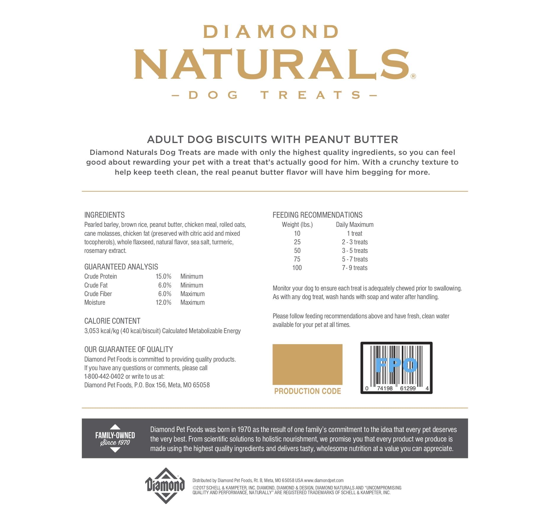 Diamond Naturals Peanut Butter Biscuits Dog Treats, 16 Oz