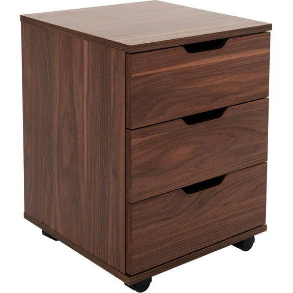 CQAOE 3-Drawer Vertical Filing Cabinet Rolling Wood Mobile File Cabinets Under Desk for Home Office with Casters (Brown Walnut, Non-Assembled)