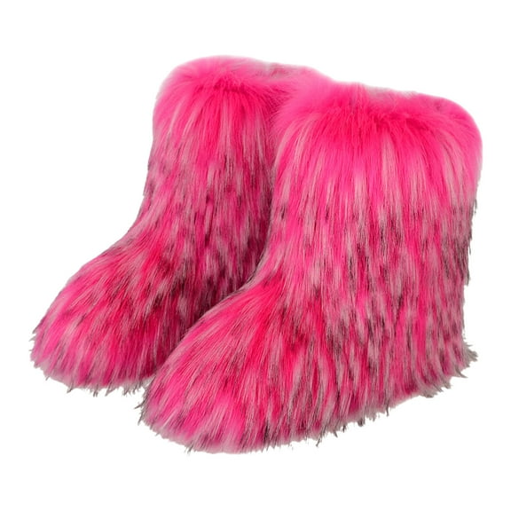 Plush Snow Boots for Women Slip on Mid Calf Winter Furry Booties Fashion Round Toe Flat Shoes Comfy Short Ankle Boots Red Size 6.5