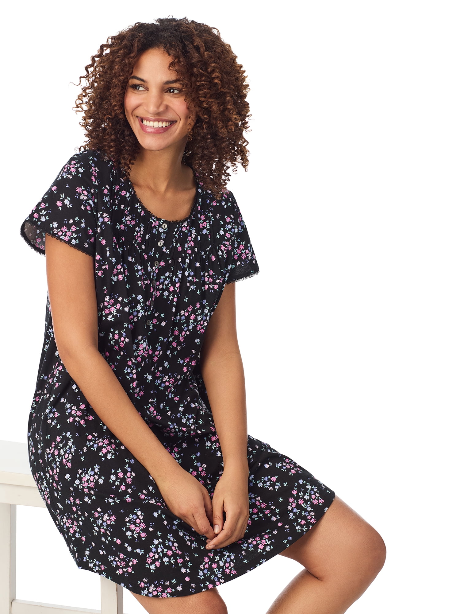 Aria 100% Cotton Short Sleeve Scoop Neck Nightgown with Pockets, Women’s sizes S-5X