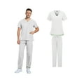 thumbnail image 5 of Domuza Scrub Set for Men Loose Fit Short Sleeve V-Neck Solid Color Top & Straight Leg Pants Stretch Soft Comfort Medical Workwear with Pockets White M, 5 of 5