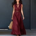 thumbnail image 2 of SAWOBUUN Womens Button Down Shirt Dress Sleeveless V Neck Lapel Maxi Dress Summer Casual Work Office Vacation Sundress, 2 of 8