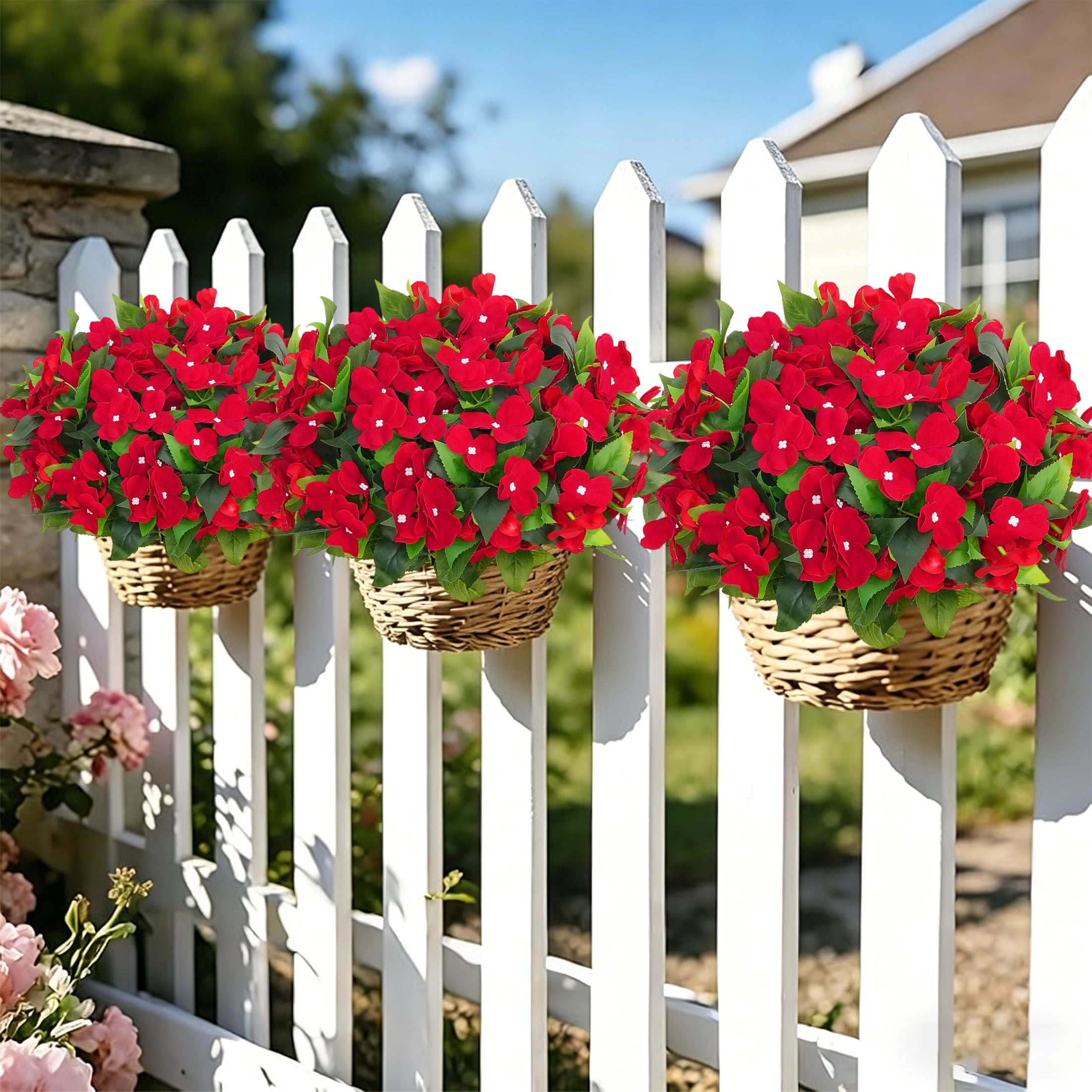 6Pcs-14.96 inch Artificial Embroidered Impatiens Is Suitable for Outdoor False Flower Decoration in Spring and Summer Seasons,