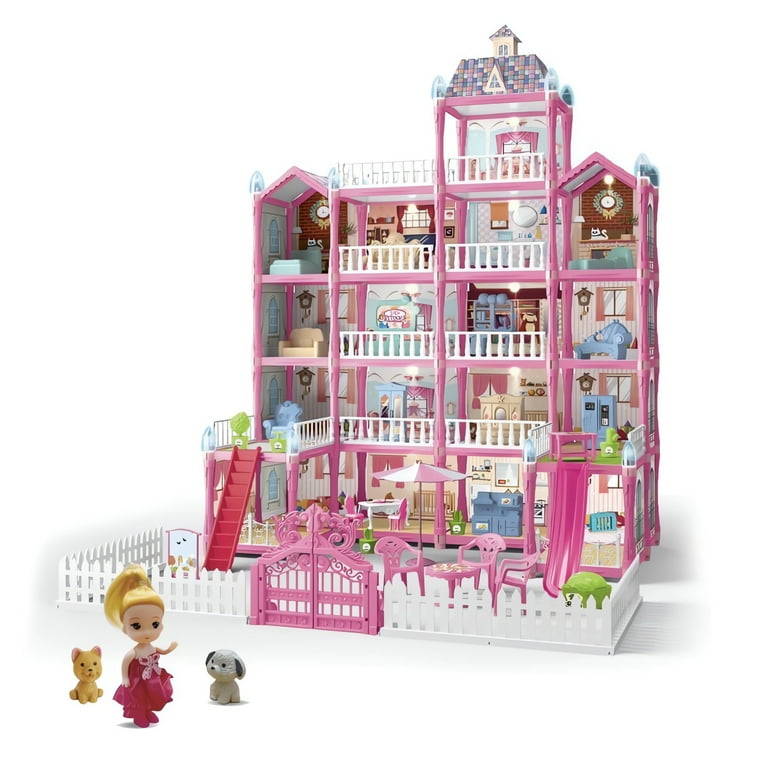 Doll House, Dream Doll House Furniture Pink Girl Toys, 3 Stories 7 Rooms  Dollhouse with 2 Princesses Slide Accessories, Toddler Playhouse Gift for  for