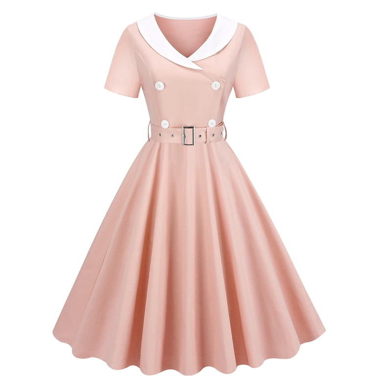 Women's Vintage Short Sleeve Dress Style 1950s Retro Rockabilly Belted  Cocktail Swing Tea Party Dresses - Walmart.com