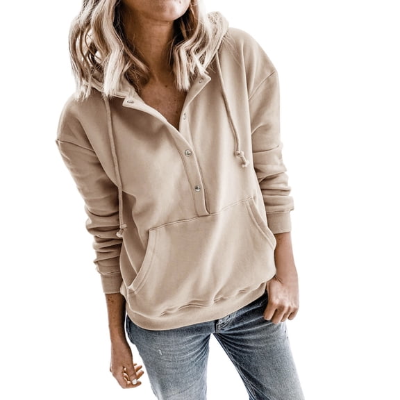 Women's Long Sleeve Button Down Pullover Hoodie Casual Comfortable Drawstring Soft Outerwear with Pockets