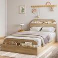 thumbnail image 4 of TWIN-XL Size Bed Frame, Low-Profile Platform Bed Frame with Storage Headboard & Footboard — Wooden Slat Support, No Box Spring Required, Natural, 4 of 5