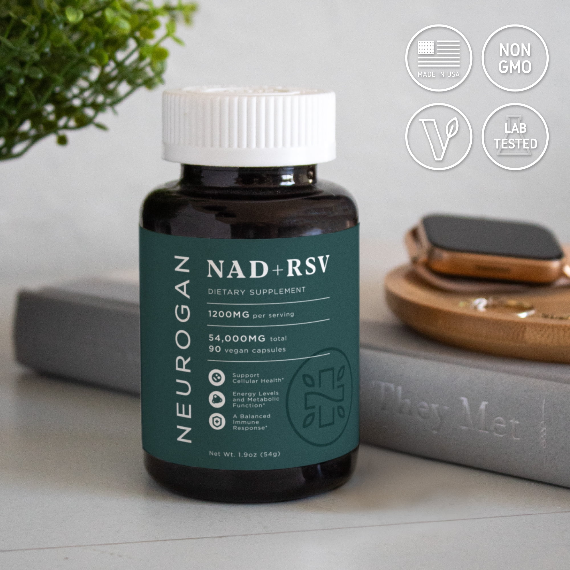 NAD+ with Resveratrol Capsules 1:1 Ratio | Cellular Health, Energy & Immune Function Support, Promotes Healthy Aging | Nicotine Adenine Dinucleotide | 1200mg Per Serving - 90 Count
