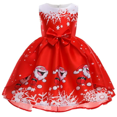 

QIPOPIQ Outfit Dress for Girls Clearance Infant Baby Kids Girls Christmas Santa Claus Print Dress Princess Dress