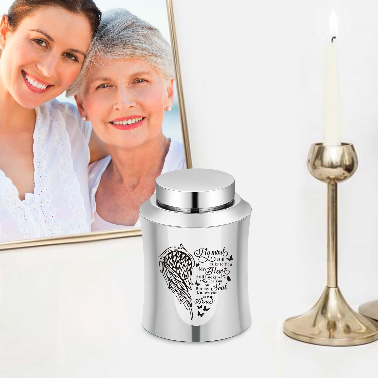3.93 Inches Small Urn for Human / Pet Ashes Small Keepsake Urn Heart /Tree Of Life / Paw Angel Wings Pattern Memorial Ashes Container Stainless Steel Mini Cremation Urn