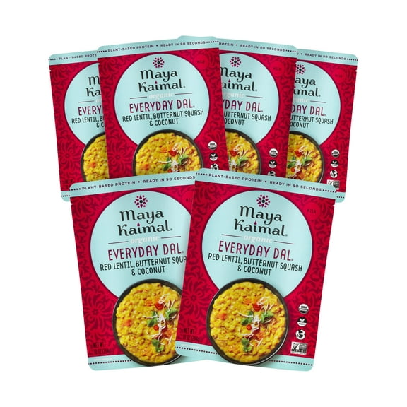 Maya Kaimal - Organic Indian Everyday Dal - Red Lentil 10oz - Fully Cooked with Butternut Squash and Coconut - Vegan - Microwavable - Ready to Eat Meals- Pack of 6