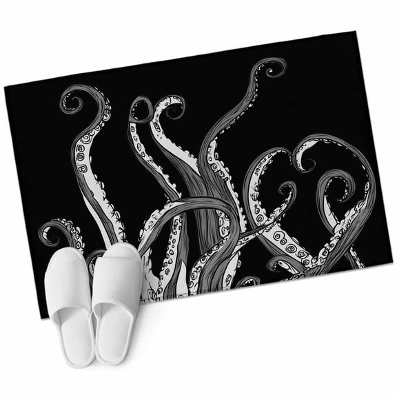 Abstract Art Entryway Rug 2'x3' Black Octopus Tentacles Ocean Animal Modern Small Area Rug Non-Slip Front Door Mat Washable Floor Carpet for Indoor Entrance Kitchen Bathroom