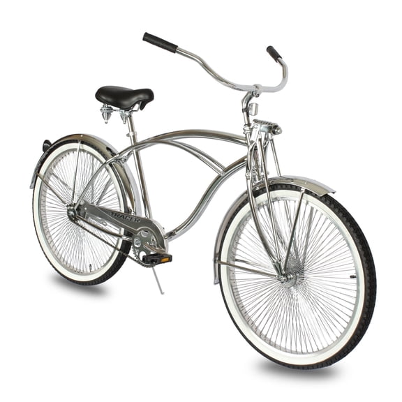 Tracer Cheetah 26" Vintage Cruiser Bike for Men, Suspension Fork Seat, 140 Spokes, 1-speed, Chrome