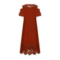 thumbnail image 4 of FAVIPT Sundress for Women Maxi Patchwork Ruffle Elegant Dresses Short Sleeve Crew Neck Dress Plus Size Loose Fit Lace Dresses 2025 Red,XL, 4 of 5