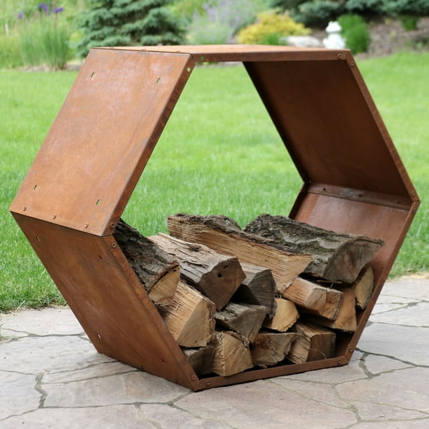 Sunnydaze Log Rack 30" Steel with Rustic Finish Hexagon Firewood