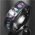 thumbnail image 4 of 8mm Black Tungsten Rings for Men Abalone Shell Wedding Band with Faceted Edges Starry Sky Ring, 4 of 6