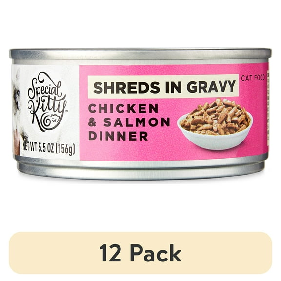 (12 pack) Special Kitty Chicken & Salmon Dinner Shreds in Gravy Wet Cat Food, 5.5 oz Can