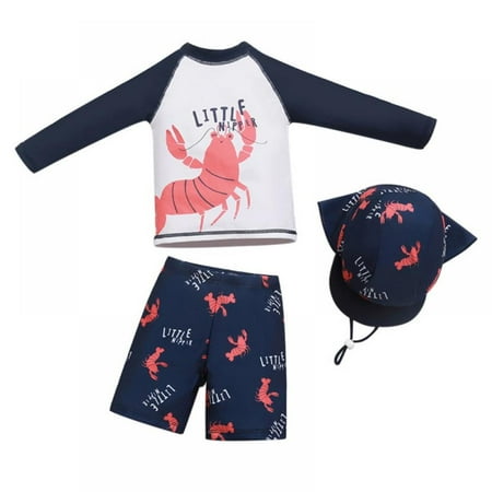 

Sunwukong Toddler Boys Two Pieces Swimsuit Set Swimwear Bathing Suit Rash Guards with Hat UPF 50+