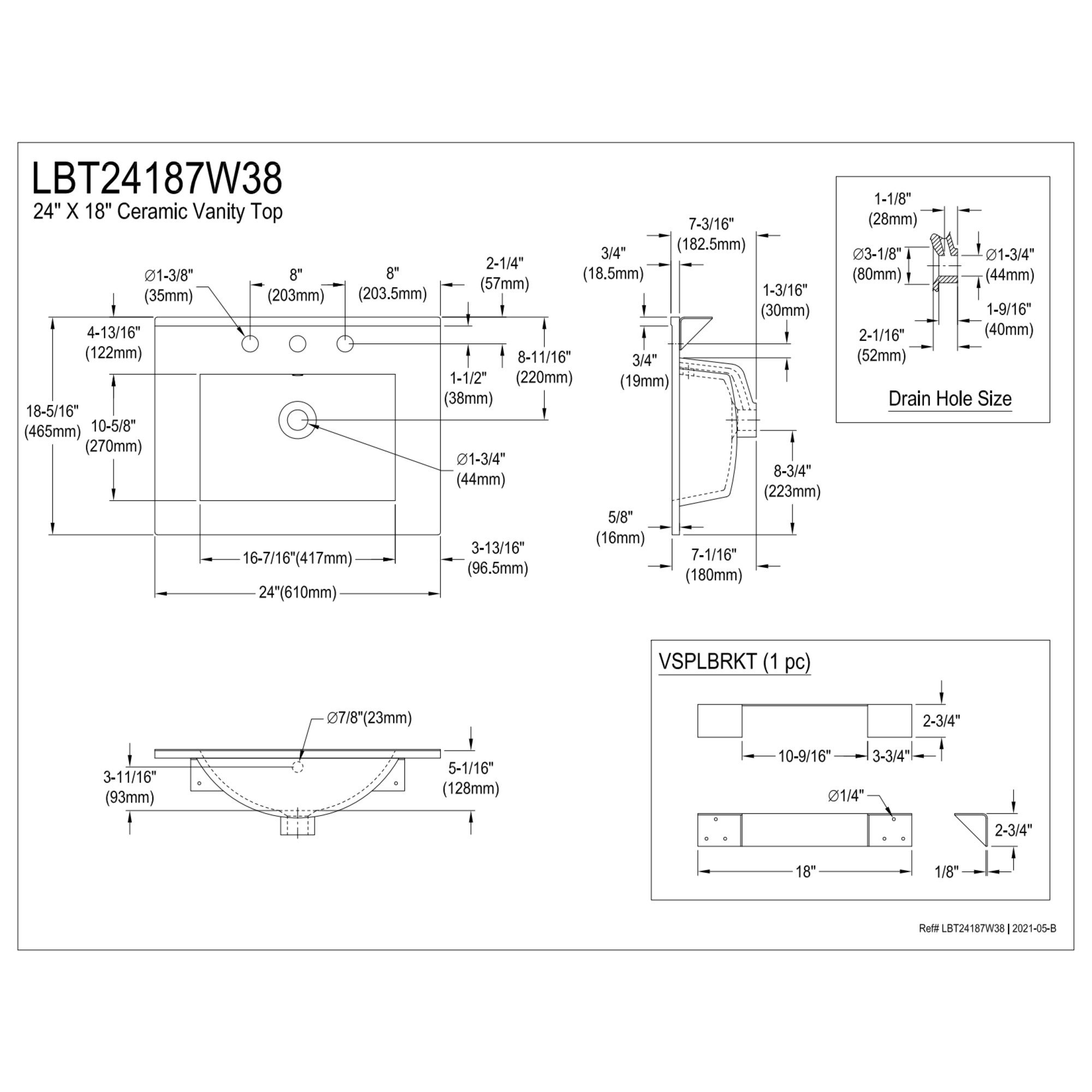 Kingston Brass LBT24187W38 Ultra Modern 24" Ceramic Vanity Top - White