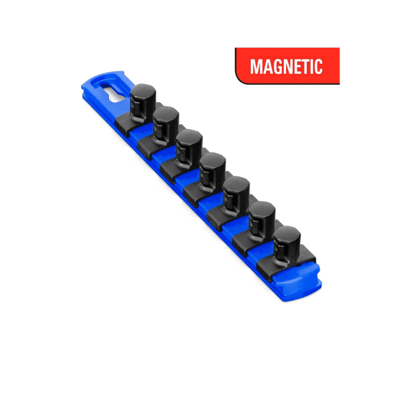 Ernst Mfg. 8 Inch Magnetic Socket Organizer with 7 Socket Clips - 1/2 Inch - Blue