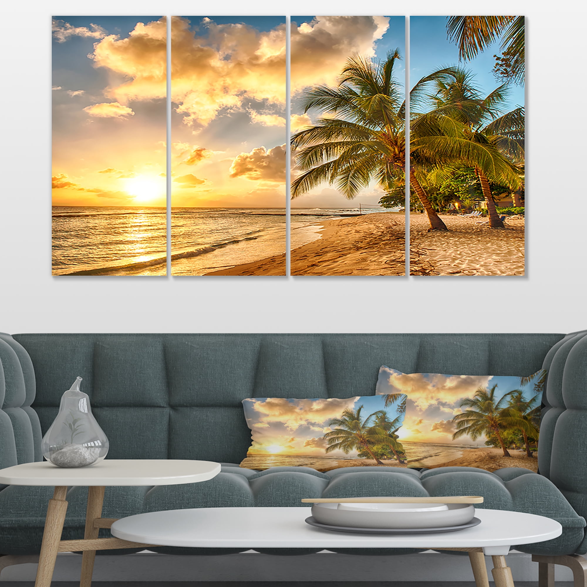 Designart 'Gorgeous Beach of Island Barbados ' Modern Seascape Canvas Artwork