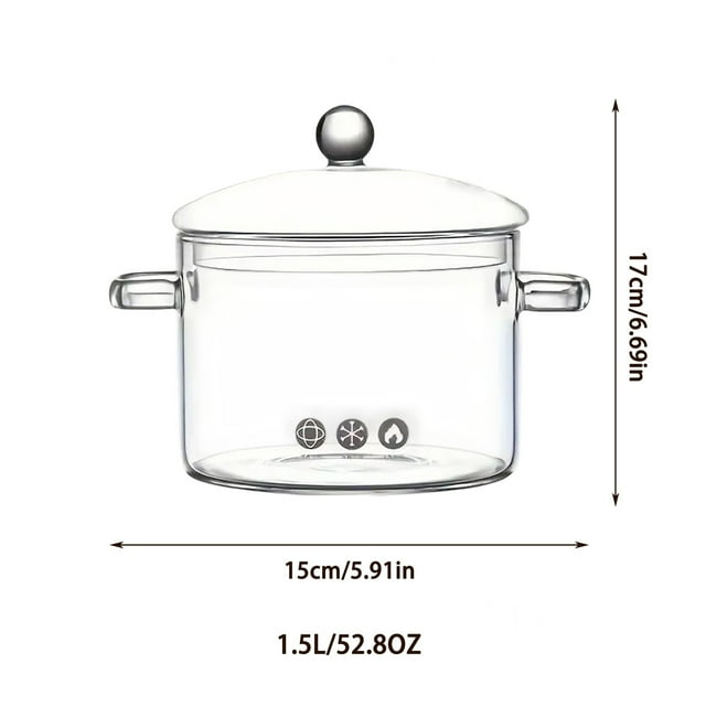JJKBVCLO Clear Glass Cooking Pot With Lid Stovetop Heat For Soup Stew Pasta Boiling Kitchen Cookware