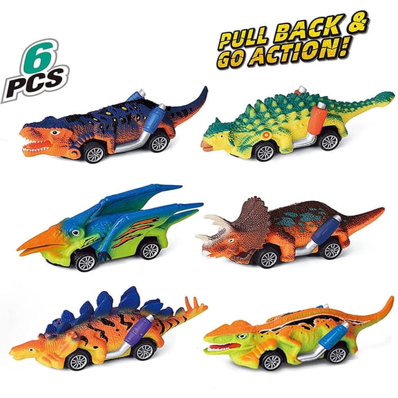 Dinosaur Cars Toy for Boys 1 2 3 4 5 Years Old, 6 Packs Pull Back Dinosaur Games 2 in 1 Dinosaur Car Toys , Christmas Birthday Gift for Boys and Toddlers