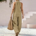 thumbnail image 5 of Linen Sets for Womens 2 Piece Outfits Casual Minimalist Halter Neck Top and High Waisted Wide Leg Pants Summer Matching Outfit with Pockets, 5 of 9