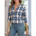 thumbnail image 6 of Women'S V Neck Plaid Shirts Dressy Casual Button-Down Business Work Boho Tops Long Sleeve Fall Outfits Light Blue L, 6 of 10