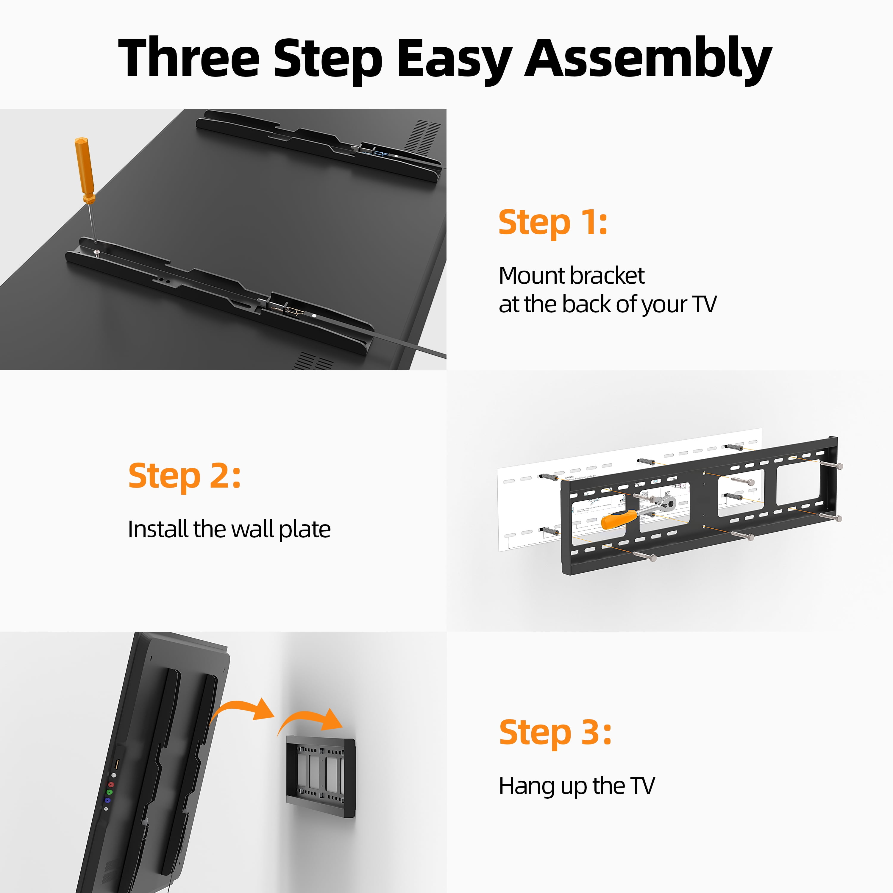 MountLiving Heavy Duty Fixed TV Mount for 42 to 120 inch Flat TVs, Low Profile TV Wall Mount Holds 200 lbs, Max VESA 800x600, Fits 16"/18"/32" Studs