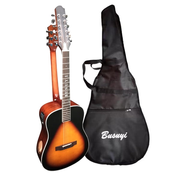 12 String Acoustic / 6 String Acoustic, Double Sided, Travel, Dreadnought , Busuyi Guitar, (Sunset) All Levels