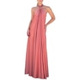 thumbnail image 2 of Women's Elegant Long Satin Dress Neck Formal Evening Gown Flowy Side Slit Summer Party Wear, 2 of 2