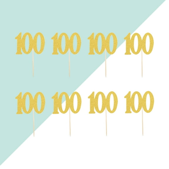PBPBOX Golden Number 100 Cupcake Toppers for Decorating with Paper Picks Perfect for Cake Decorations and Parties 10pcs
