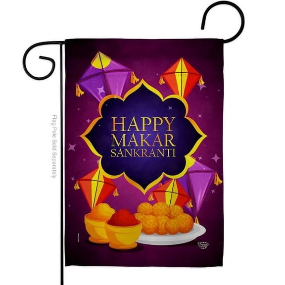 Ornament Collection G192593-BO Happy Makar Sankranti Celebration Double-Sided Decorative Garden Flag, Multi Color