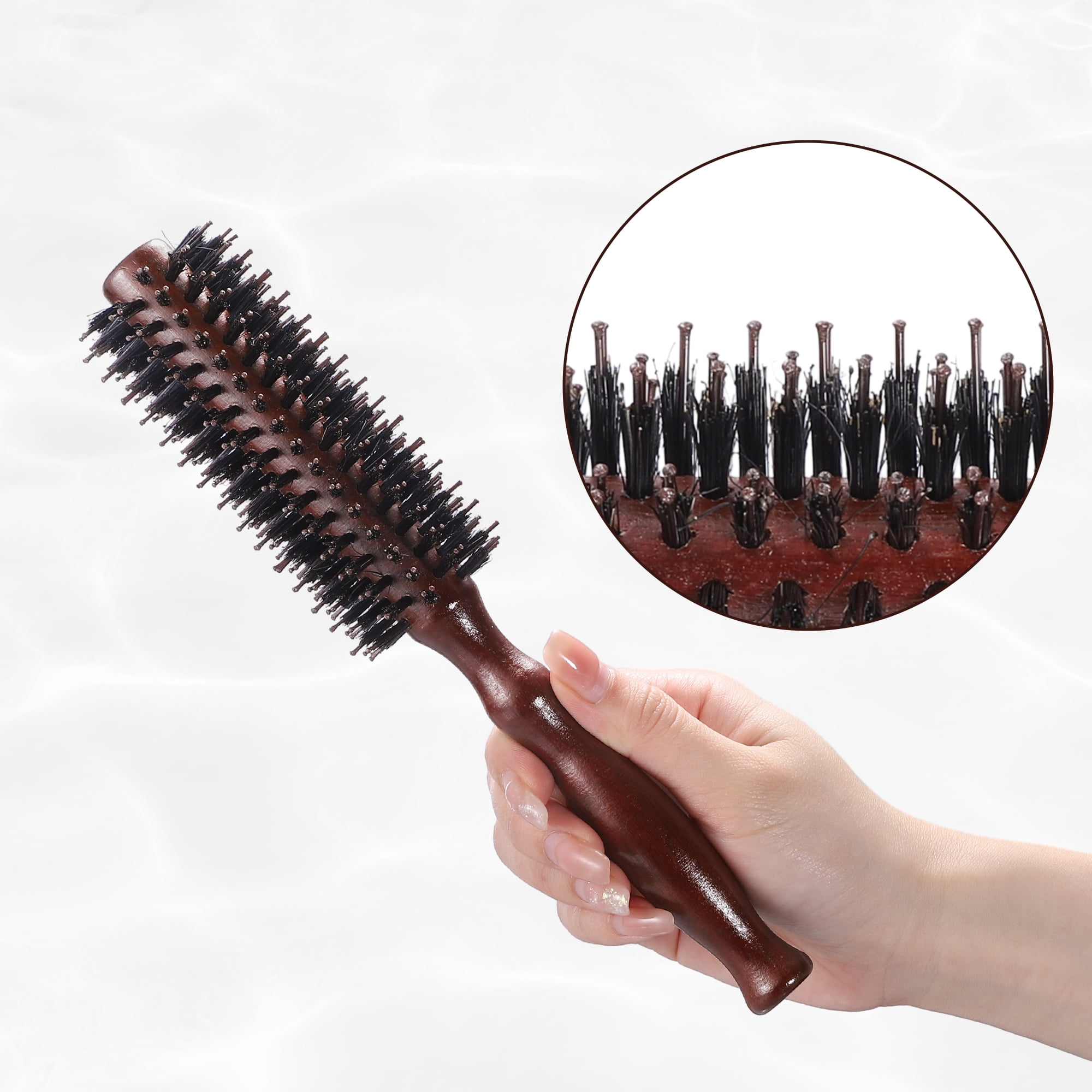 Unique Bargains Nylon Bristle Round Curling Hair Ruled Comb Wood Handle Brown L 14 Row