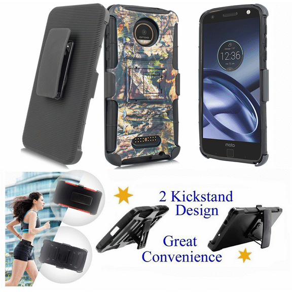 for 5.5" Motorola Z moto Z DROID Case Belt Clip Holster Phone Case 2 Kick stand Hybrid Shockproof Armor Impact Bumper Cover Camo