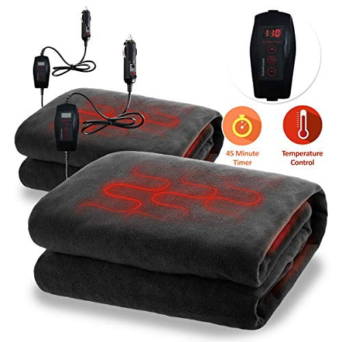 Zone Tech Cooling Car Heated Travel Blanket – 2-Pack Classic Black 12V