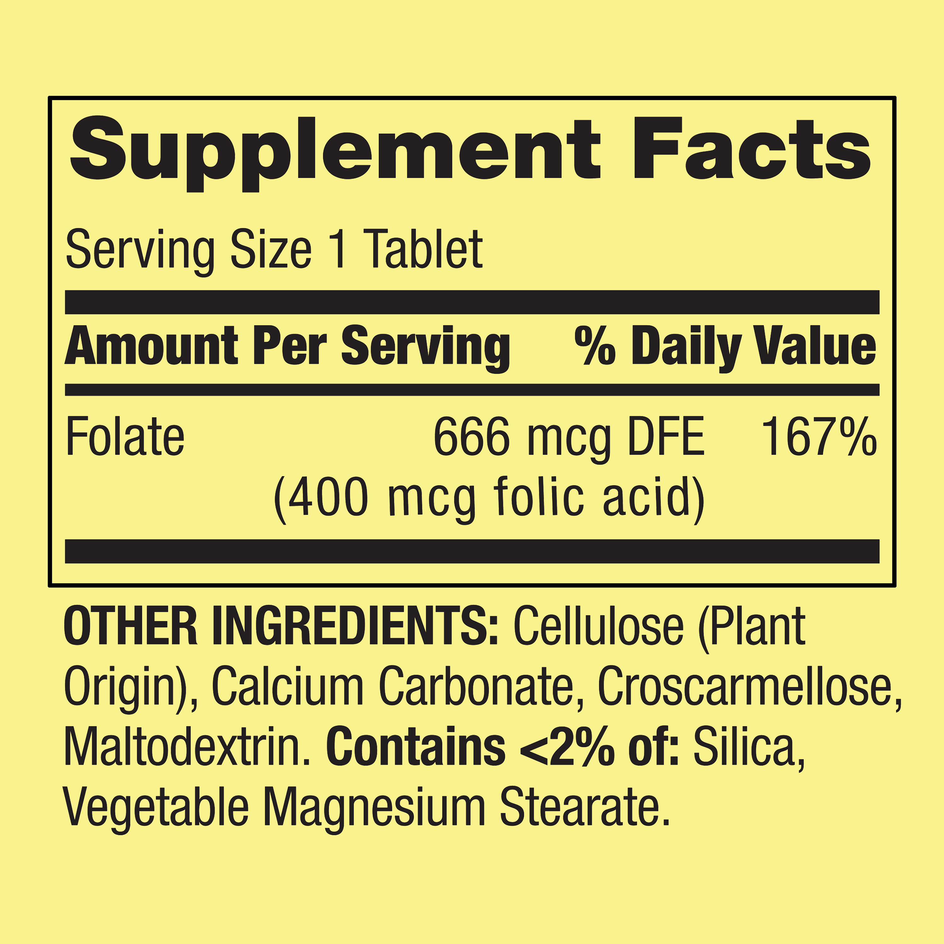 Spring Valley Folate Dietary Supplement Tablets, 400 Mcg, 250 Count