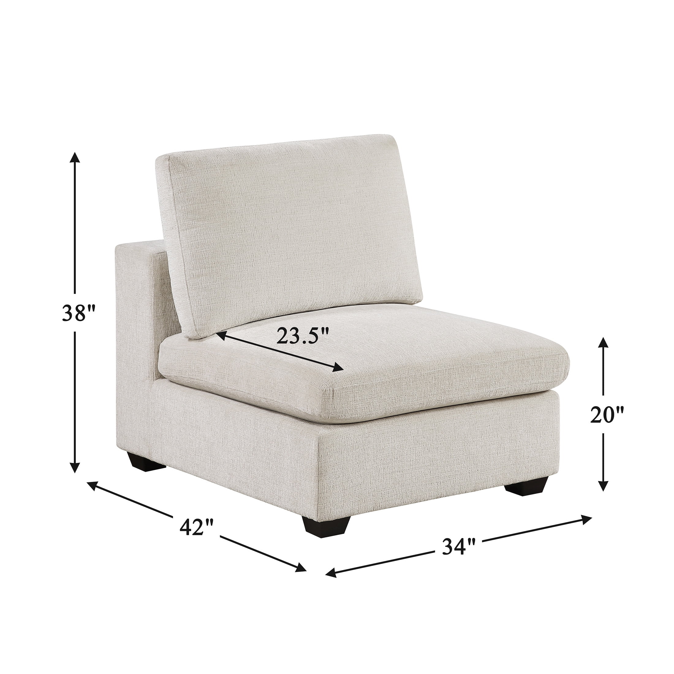 OakvillePark Crestiva Chenille Modular Unit-Armless Chair, Beige