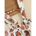 thumbnail image 6 of Suealasg Newborn Infant Boys Thanksgiving Outfits 3Pcs Baby Boys Fall Clothes 1 3 6 9 12 Months Turkey Print Crew Neck Long Sleeve Rompers Overall Pants Hat Set, 6 of 8