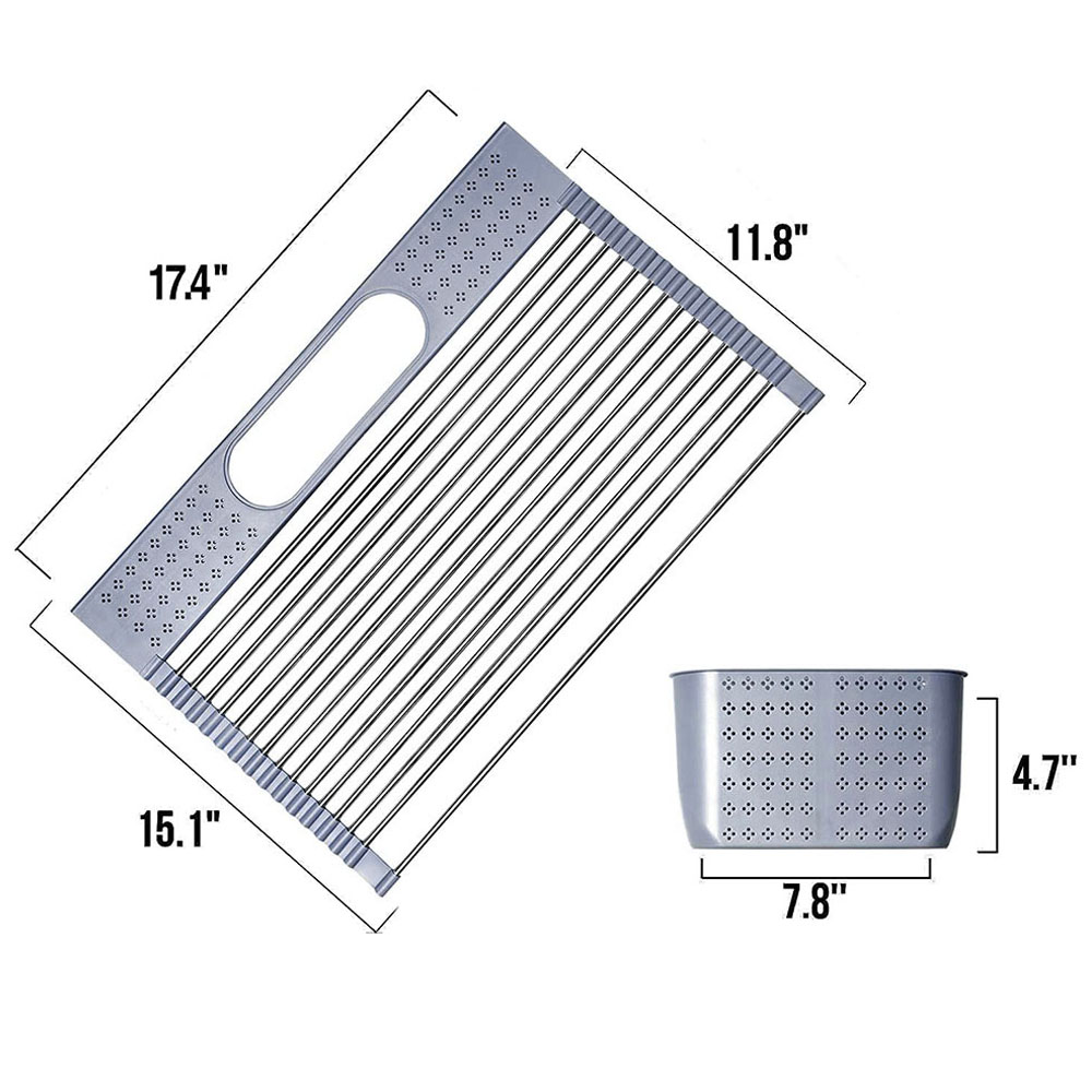 Roll Up Dish Drying Rack Over The Sink with Utensil Holder, Kitchen