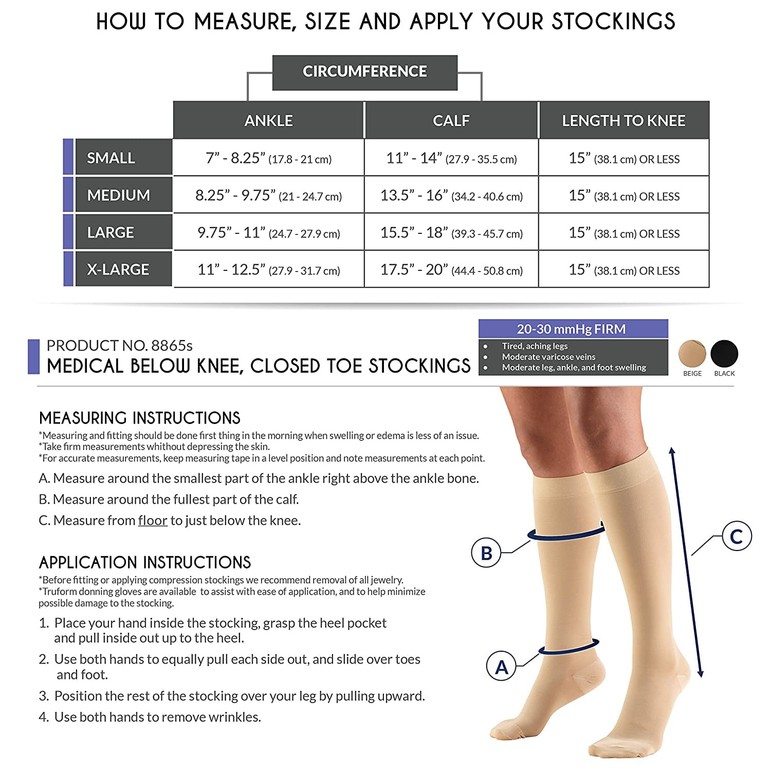 Truform compression stockings outlet size chart