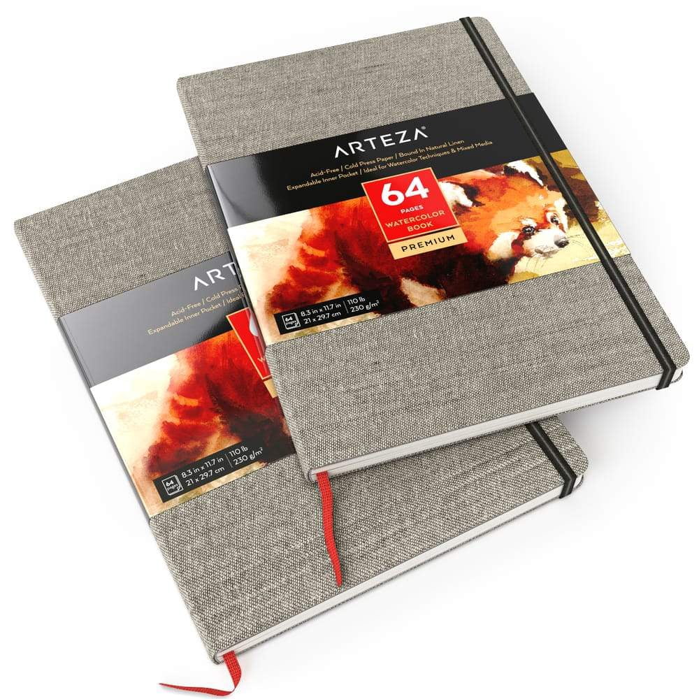 Arteza 8.3" x 11.7" Hardcover Watercolor Paper Pad, 64 Sheets, Set of 2